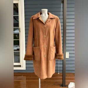 Vintage Covington Tan Faux Suede Faux Fur Mid Length Coat~L~